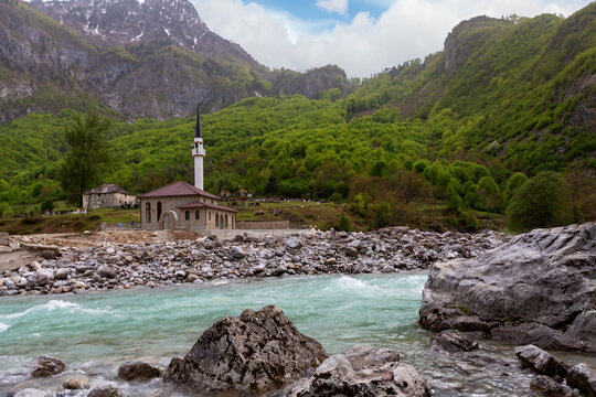 Mosque in the Valbone Valley known as Albanian Alps, Albania