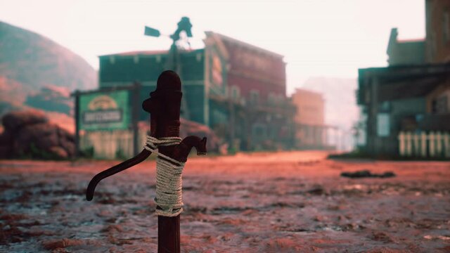 old rusted water pump in Wild West town