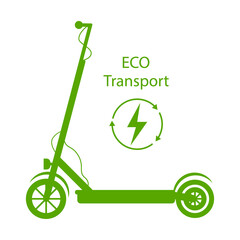 Vector scooter isolated. Line style black monochrom icon kick scooter. Eco transport logo. Ecology poster