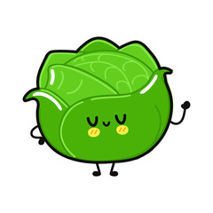 Cute funny white cabbage waving hand character. Vector hand drawn cartoon kawaii character illustration icon. Isolated on white background. White cabbage character concept