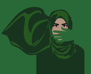 Feminism - Violence Against Wome - Diversity - Muslim Women Rights - Woman Interrupted in Green Background