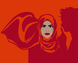 Feminism - Violence Against Wome - Diversity - Muslim Women Rights - Woman Manterrupting in Orange Background