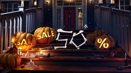 Halloween scary discounts pumpkins on the yard. Holiday spooky pumpkin. Up to 70 per cent. High...