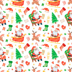 Cute cartoon christmas santa claus seamless pattern