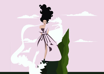 Psychopathology - Mental Health Disorder - Borderline Personality - woman with long dress over mountains surrounded by clouds with her silhouette.