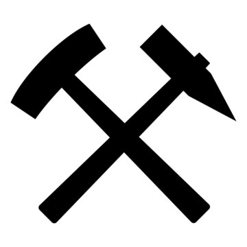 ngi1280 NewGraphicIcon ngi - german - Bergbau Piktogramm . Symbol des Bergbaus mit Schl&auml;gel und Eisen . english - mountain miner symbol - mallet and iron . square xxl g10671