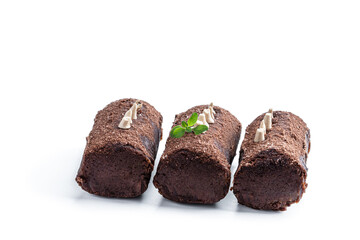 Set of three traditional Russian chocolate biscuit cakes isolate on white background