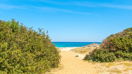 Blue sky over Cala Pira shoreline