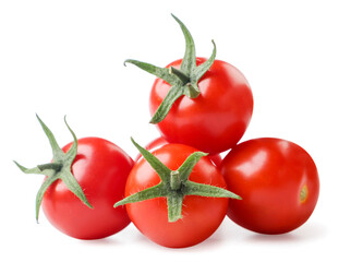 Ripe cherry tomatoes close-up on a white background. Isolated
