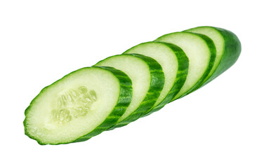 Smooth sliced ​​cucumber close-up isolated on white background.
