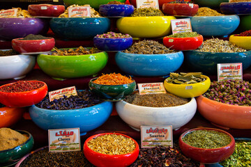 Display of spices in the bazaar in Shiraz, Iran