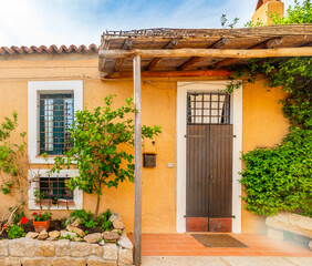 Fototapeta na wymiar Colorful facade of a beautiful house in Sardinia