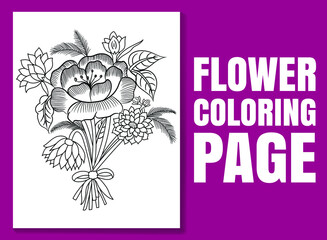 Flower coloring page. flower coloring book. Flower coloring book page for adults and children. coloring page doodle. flower pencil sketch. adult coloring pages flowers. black and white adult coloring