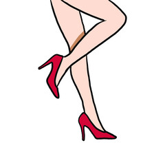 sexy and pretty legs of a woman on red heels. beautiful hand-drawn vector illustration for poster, banner, promotion, and any element design.