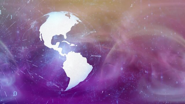 Digital colourful earth cyberspace word cloud animation.