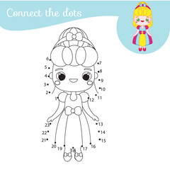 Connect the dots. Dot to dot by numbers activity for kids and toddlers. Children educational game. Cartoon princess