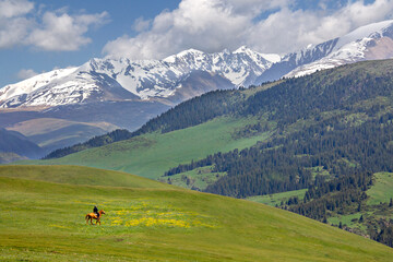 View over the Assy Plateau where the nomads go to spend the summer, near Almaty, Kazakhstan