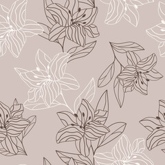 Beautiful floral pattern. Large lilies vector illustration. Botanical design for interior, fabric, fashion, packaging.