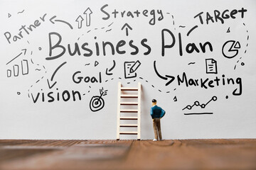 Business plan concept with stages of development and main tasks