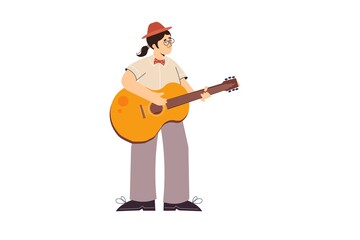 Guitar player in modern style. Modern Isolated vector illustration. Playing the acoustic guitar. Jazz or country musician. Vertor image