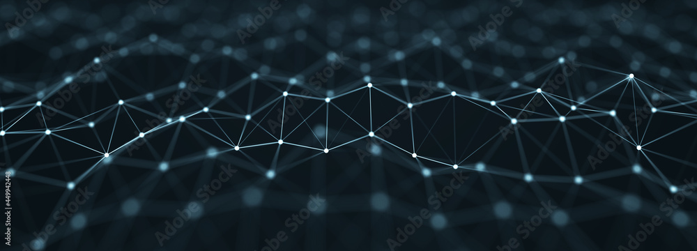 Fototapete Network or connection. Abstract digital background of points and lines. Glowing plexus. Landscape. Big data. Abstract technology science background. 3d rendering