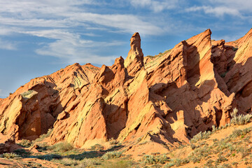 Red rock formations known as Fairy Tale Castle, in Kaji Say, Kyrgyzstan