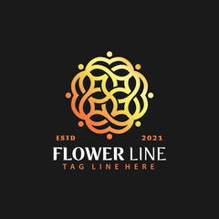 Golden Flower Line Logo Design, Abstract Logos Designs Concept for Template