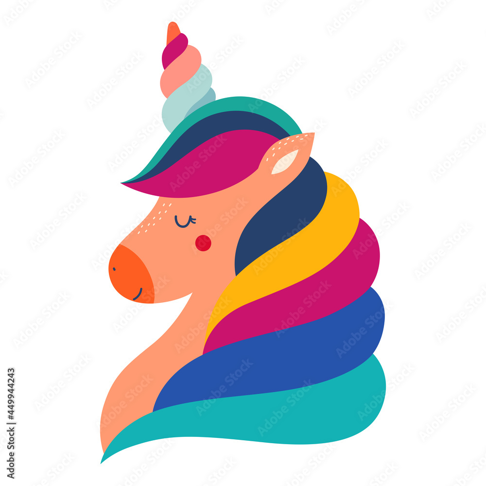 Wall mural Unicorn illustration. Baby designs with cute unicorn. Baby animals pattern. Vector illustration with cute unicorn. Nursery baby illustration