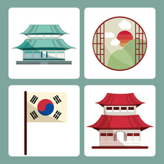 Obraz premium korean buildings and flag
