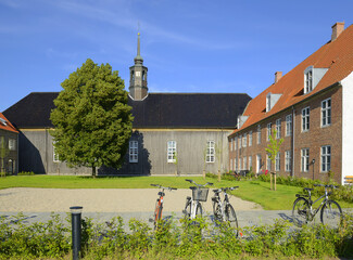 Architecture of the old town of Christiansfeld - UNESCO World Heritage Site, Denmark, Europe.