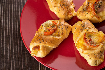 Roasted snacks ​​ - cheese and ham roast with tomato