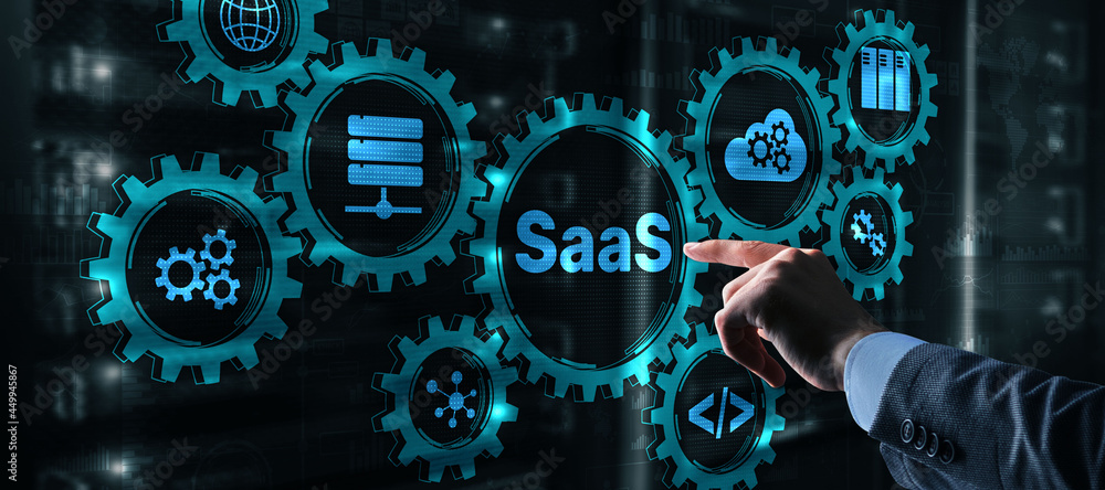 Poster saas, software as a service. internet and networking technology concept