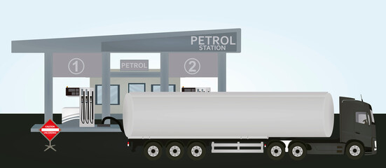 Truck unloading  to petrol station. vector