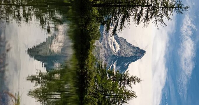 Vertical video - Matterhorn reflected in the Grindjisee Lake