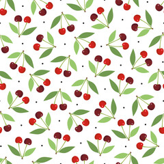 Seamless pattern with red cherries