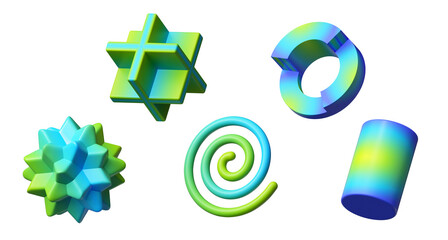 3d render. Collection of assorted geometric shapes. Set of different icons, signs and symbols....