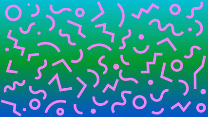 Colorful Geometric Shapes With Squiggly lines and Zig-Zag Background Patterns