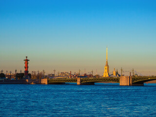 Fototapeta na wymiar View of the Neva River, Peter and Paul Fortress and Palace Bridge, Saint Petersburg, Russia