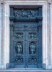 Saint Petersburg, Russia - November 2020 - The northern door of Saint Isaac's Cathedral...