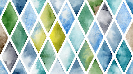Background of rhombuses painted in watercolor in different colors