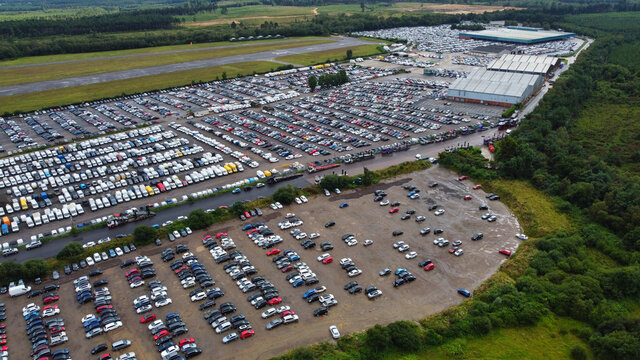 Great Aerial View Of Ample Car Par Of Car Auction