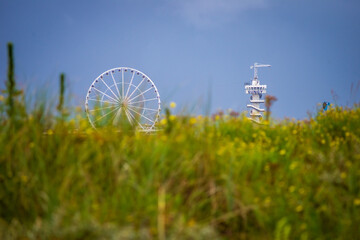 Amusement park, with ferries wheel and bungy on the Scheveningen, Netherlands