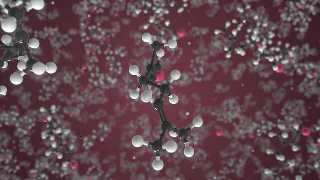 Citral molecule made with balls, scientific molecular model. Chemical looping 3d animation