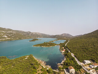 Beautiful blue sea, islands archipelago in Croatia, aerial seascape