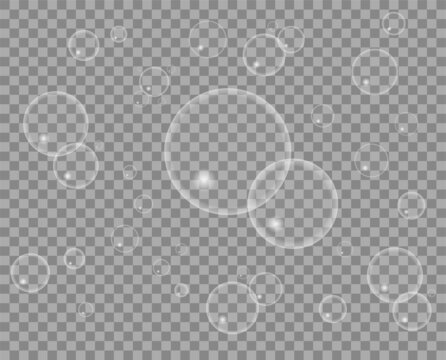 Cute illustration of air bubbles underwater on a transparent background. Soap bubbles unattached from background for further creative use. Flat cartoon vector illustration