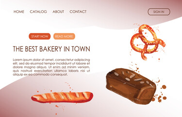 Web page design template for bakery. Vector illustration for poster, banner, website development, flyer, menu.