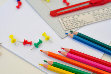 school office and colorful equipmentfor notes and painting copy pace