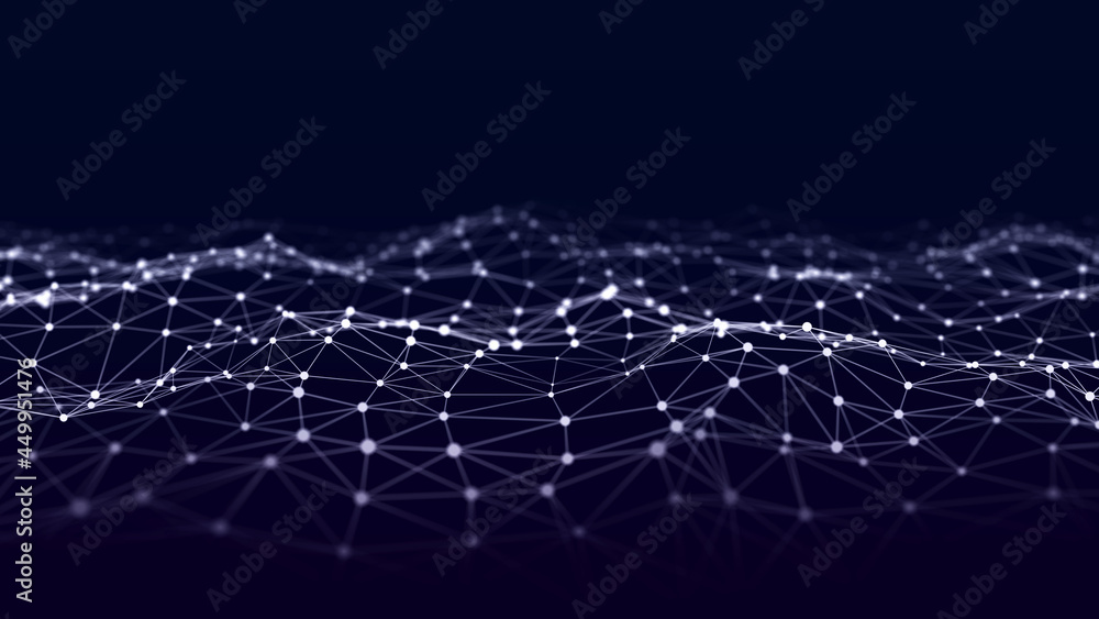Poster a wave of dots and lines of network connection. technological background. 3d rendering.