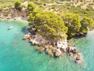Blue lagoon, island paradise. Beautiful bay near Podgora town, Makarska rivera, Dalmatia, Croatia