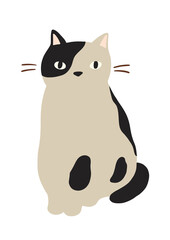 すわる猫のイラスト-ブチ猫